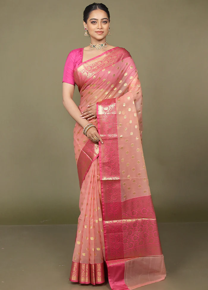 Pink Organza Saree With Blouse Piece - Image 2