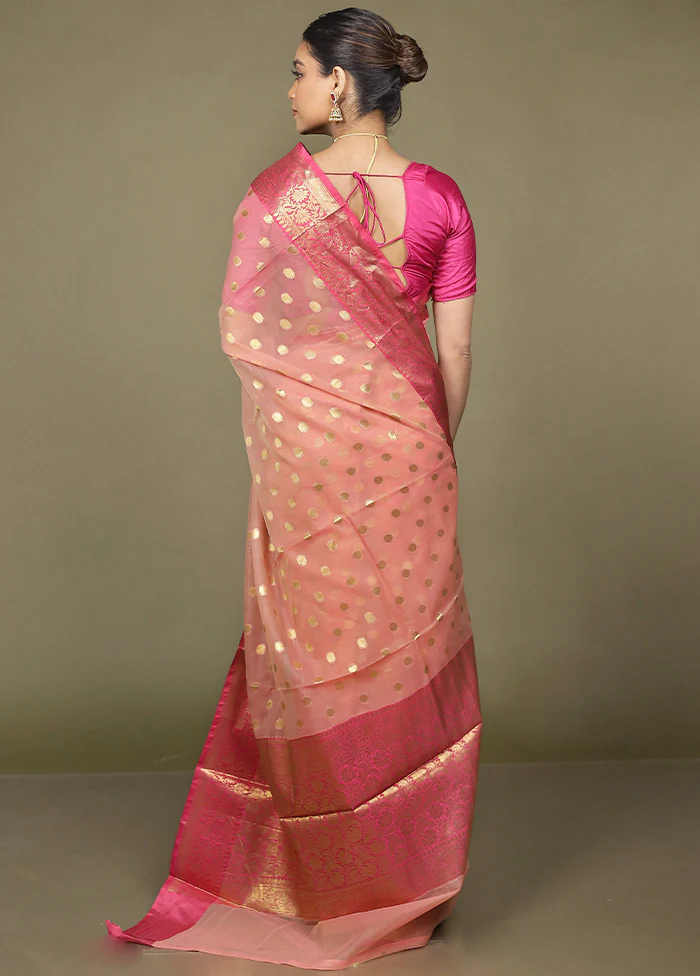 Pink Organza Saree With Blouse Piece - Image 3