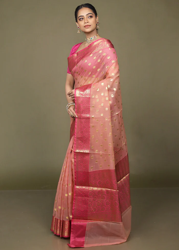 Pink Organza Saree With Blouse Piece - Image 4