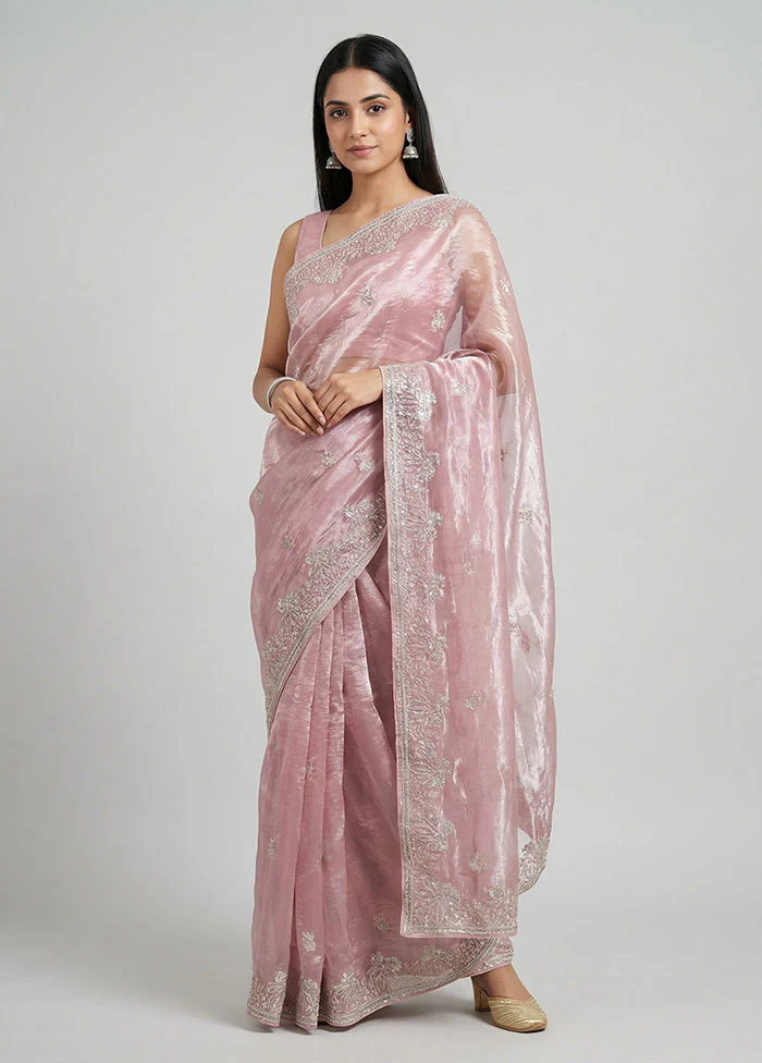 Pink Organza Saree With Blouse Piece