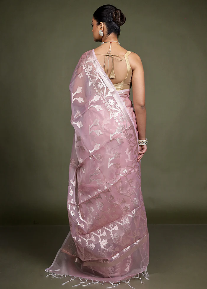 Pink Organza Saree With Blouse Piece - Image 3