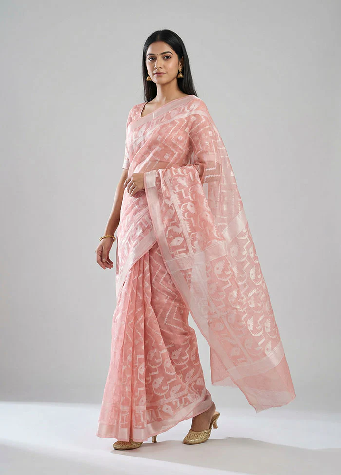 Pink Organza Saree With Blouse Piece