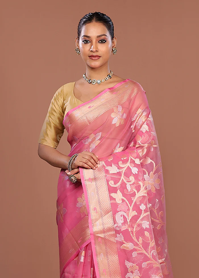Pink Organza Saree With Blouse Piece