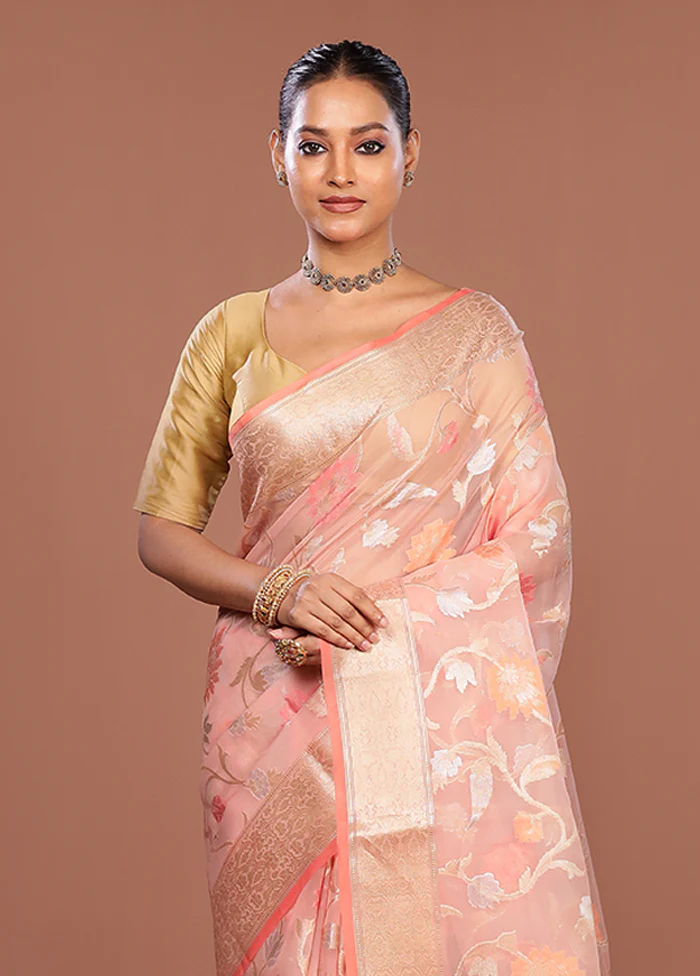 Pink Organza Saree With Blouse Piece