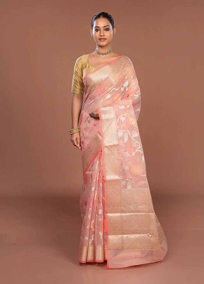 Pink Organza Saree With Blouse Piece - Image 2