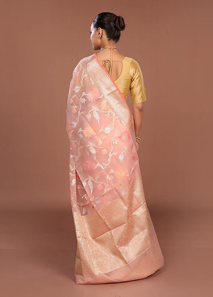 Pink Organza Saree With Blouse Piece - Image 3