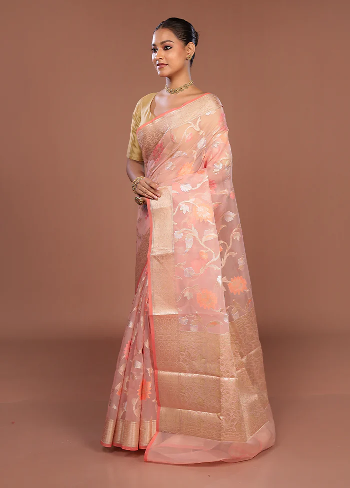 Pink Organza Saree With Blouse Piece - Image 4