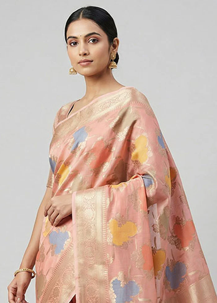 Pink Organza Saree With Blouse Piece - Image 2