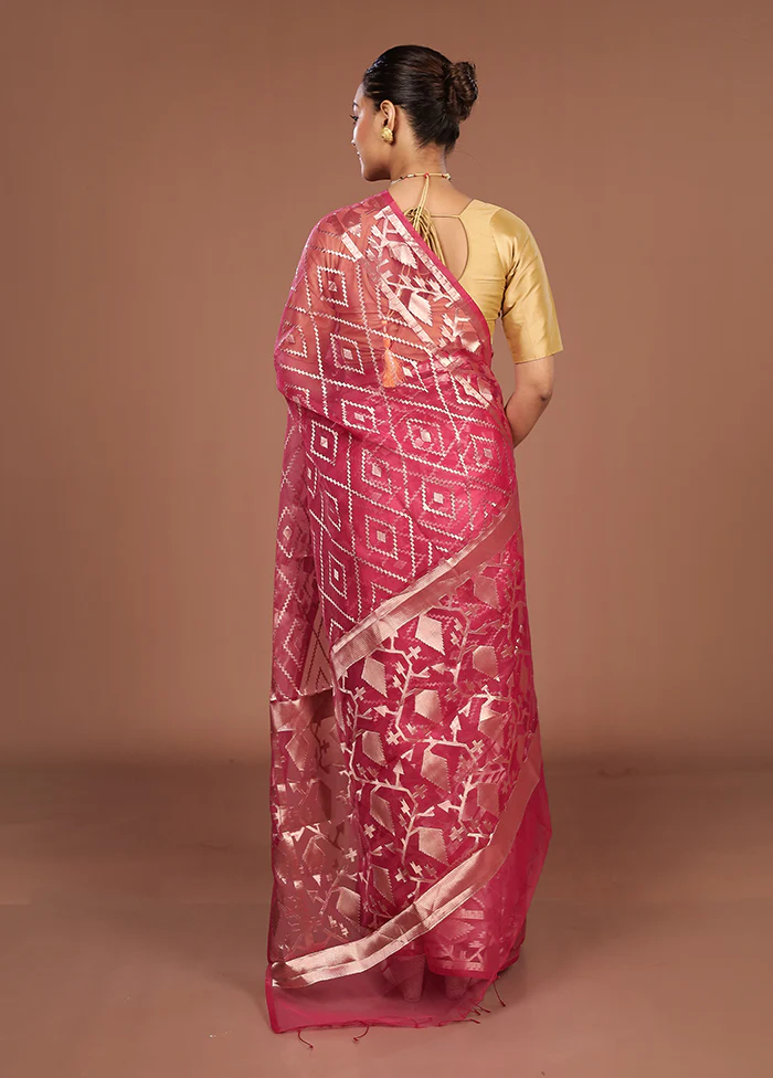 Pink Organza Saree With Blouse Piece - Image 3