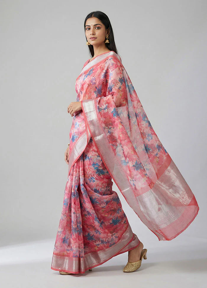 Pink Organza Saree With Blouse Piece