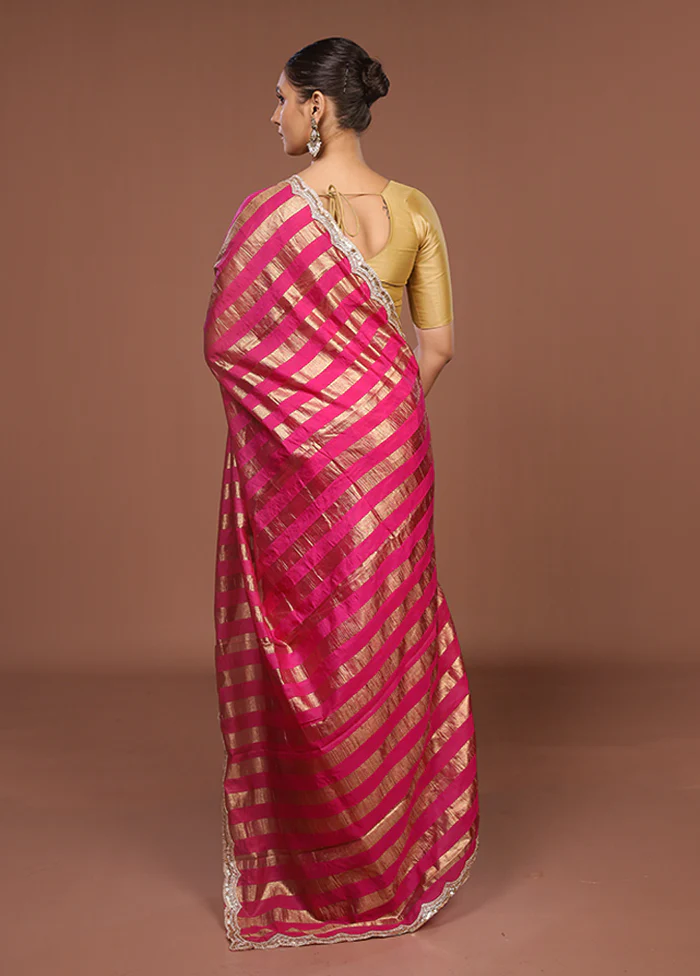 Pink Organza Saree With Blouse Piece - Image 3