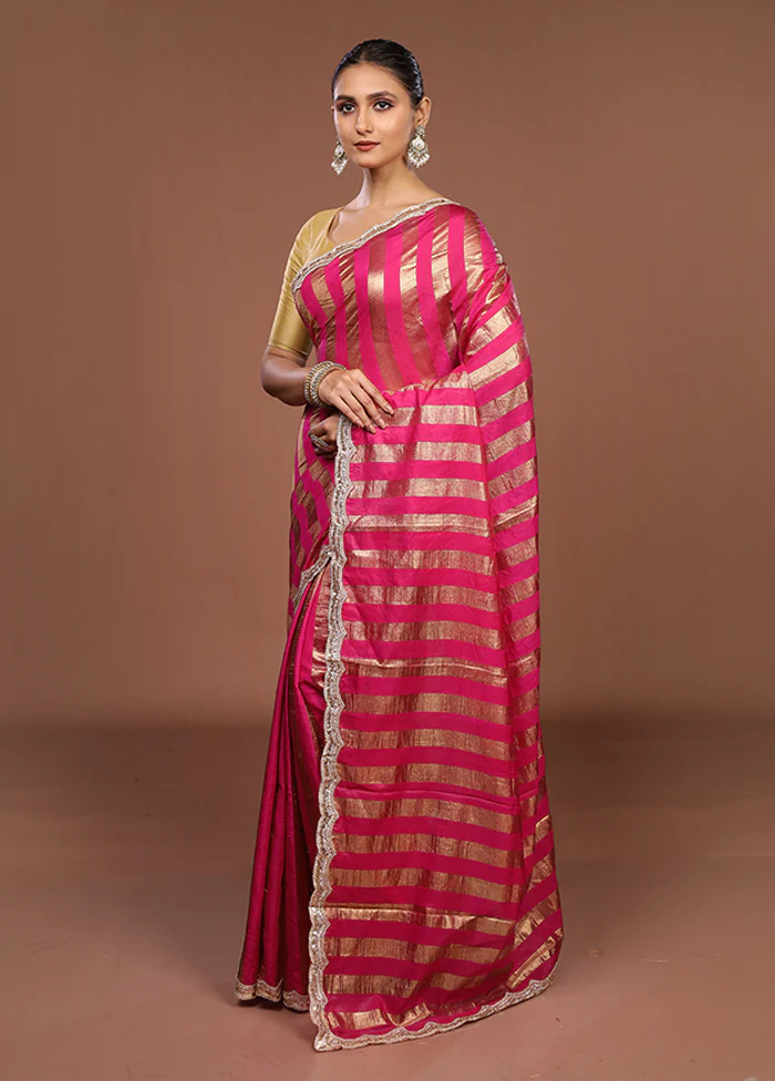 Pink Organza Saree With Blouse Piece - Image 4