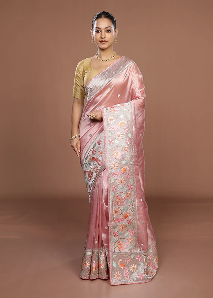Pink Organza Saree With Blouse Piece - Image 2