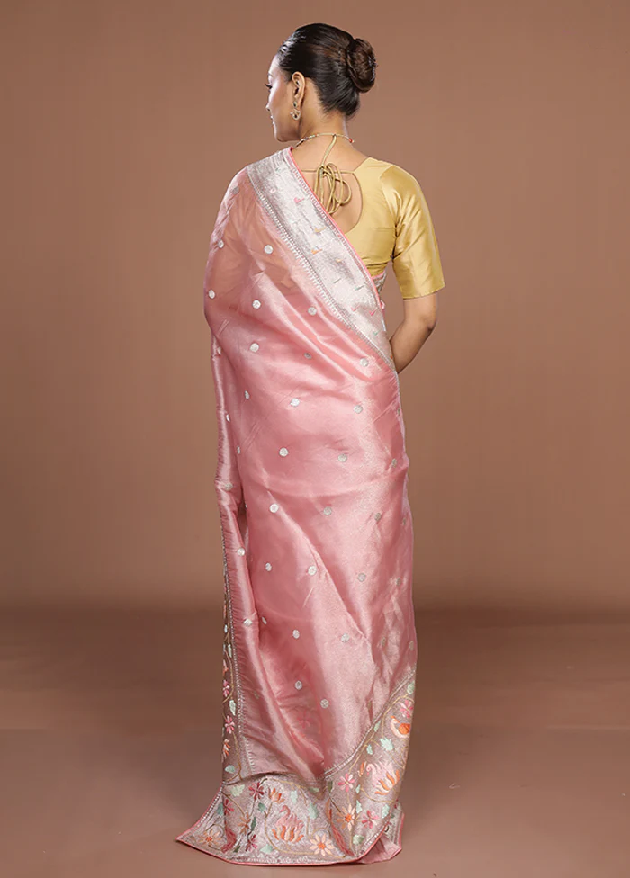 Pink Organza Saree With Blouse Piece - Image 3