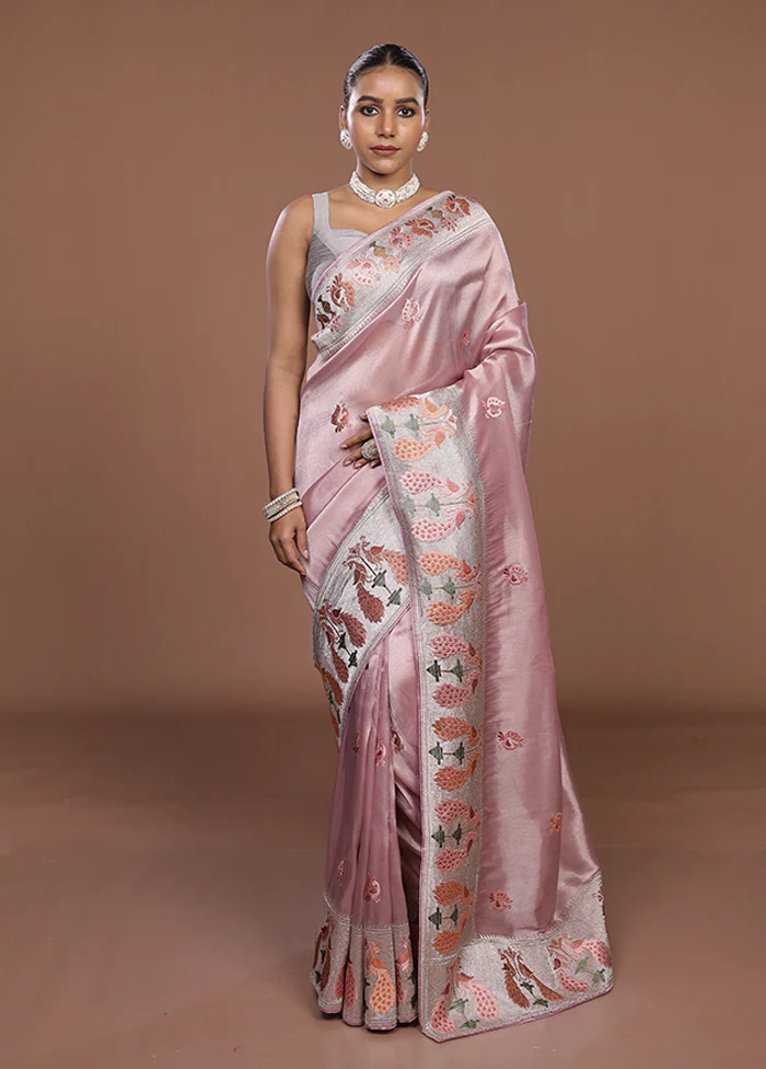 Pink Organza Saree With Blouse Piece - Image 2