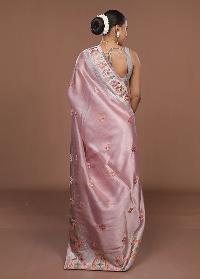Pink Organza Saree With Blouse Piece - Image 3