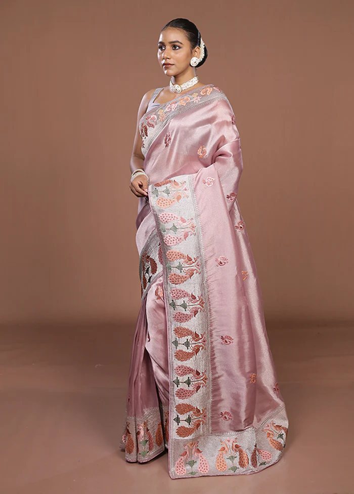 Pink Organza Saree With Blouse Piece - Image 4