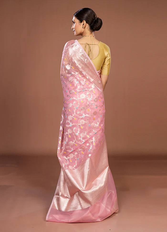 Pink Organza Saree With Blouse Piece - Image 3