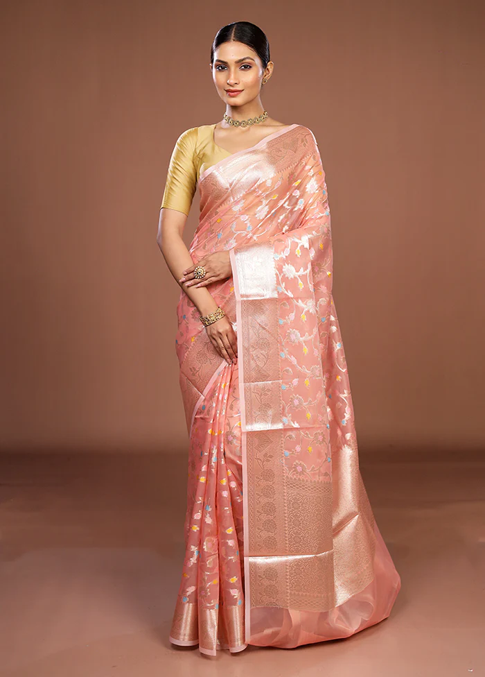 Pink Organza Saree With Blouse Piece - Image 2