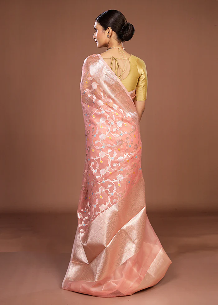 Pink Organza Saree With Blouse Piece - Image 3
