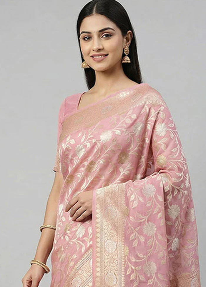 Pink Organza Saree With Blouse Piece - Image 2