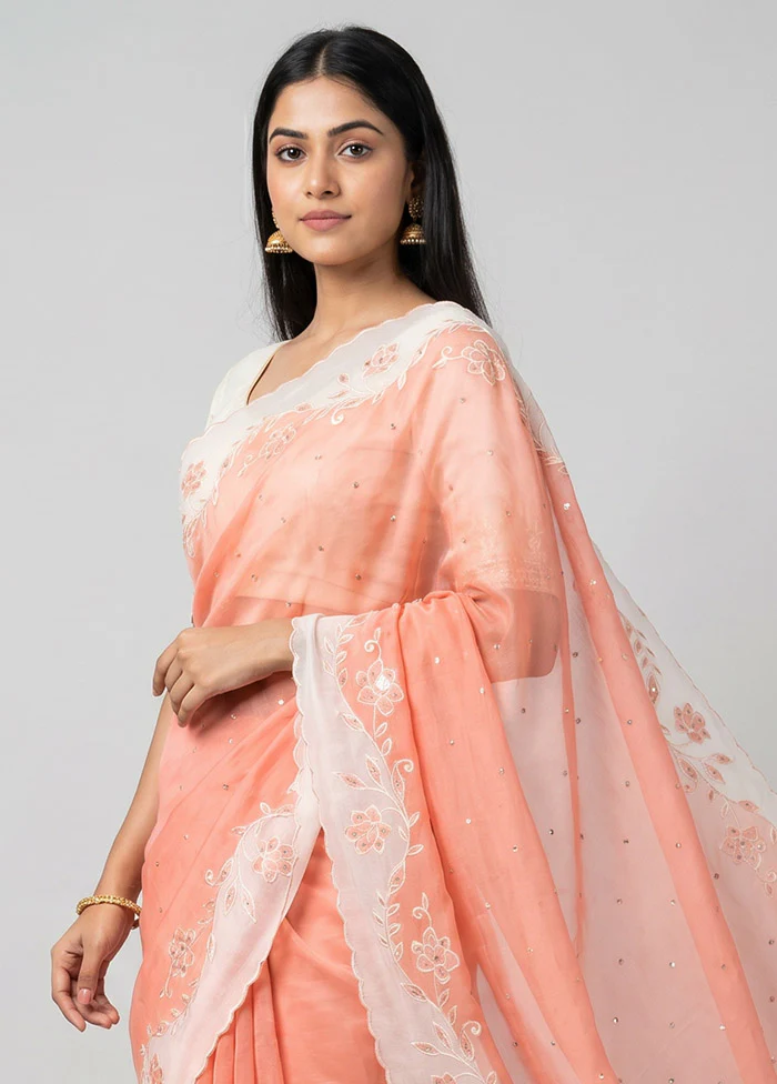 Pink Organza Saree With Blouse Piece - Image 2