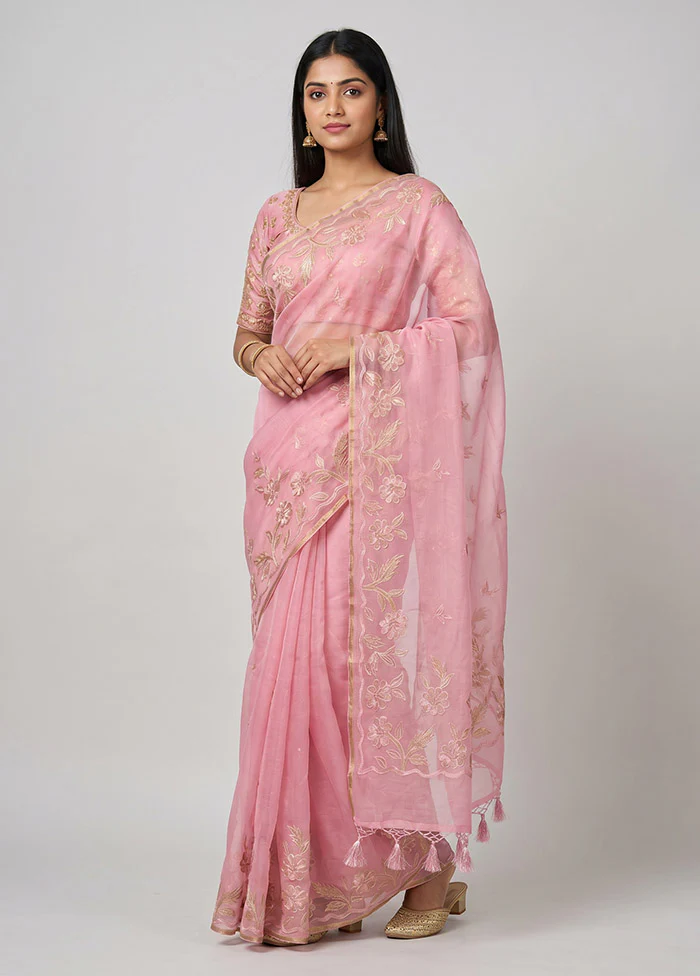 Pink Organza Saree With Blouse Piece
