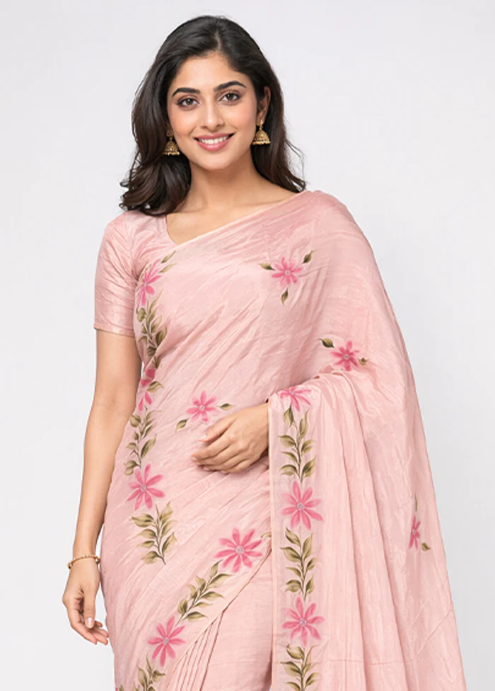 Pink Organza Saree With Blouse Piece - Image 2