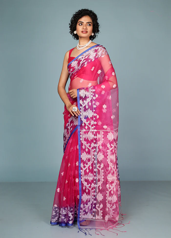 Pink Organza Saree Without Blouse Piece - Image 2