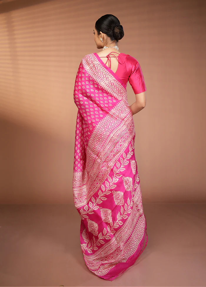 Pink Printed Pure Silk Saree Without Blouse Piece - Image 3