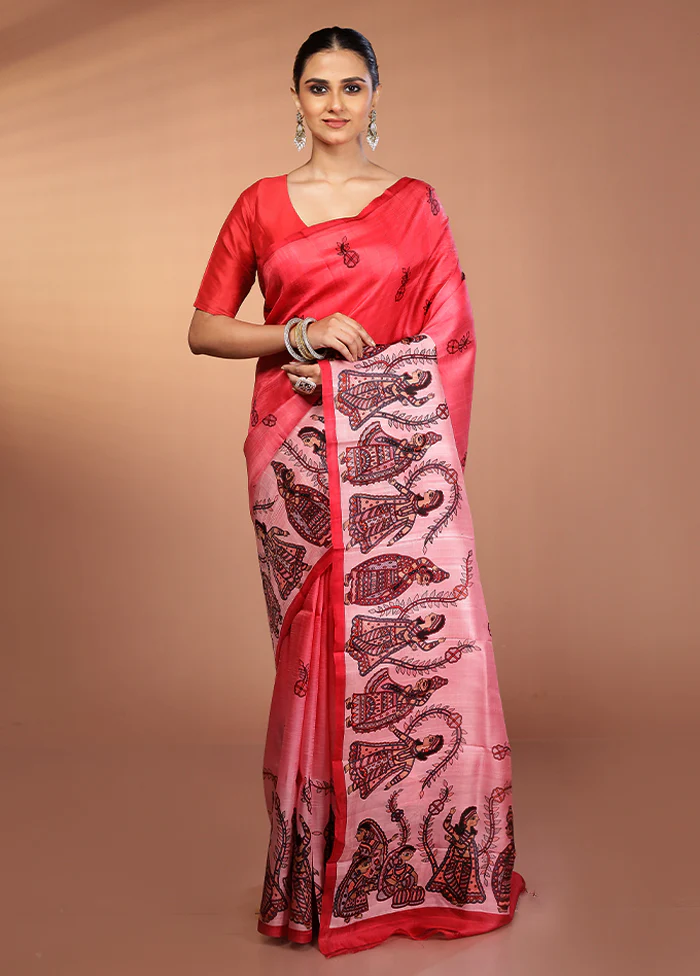 Pink Printed Pure Silk Saree Without Blouse Piece - Image 2