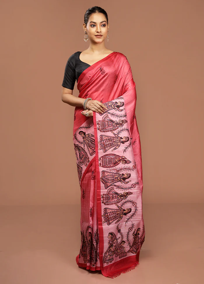 Pink Printed Pure Silk Saree Without Blouse Piece - Image 2