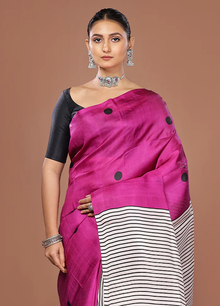 Pink Printed Silk Saree Without Blouse Piece