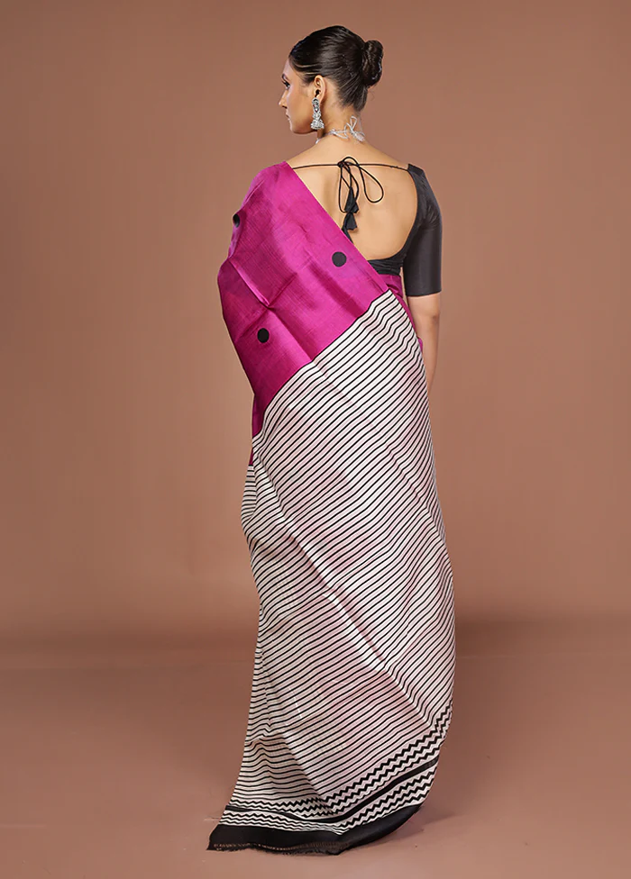 Pink Printed Silk Saree Without Blouse Piece - Image 3