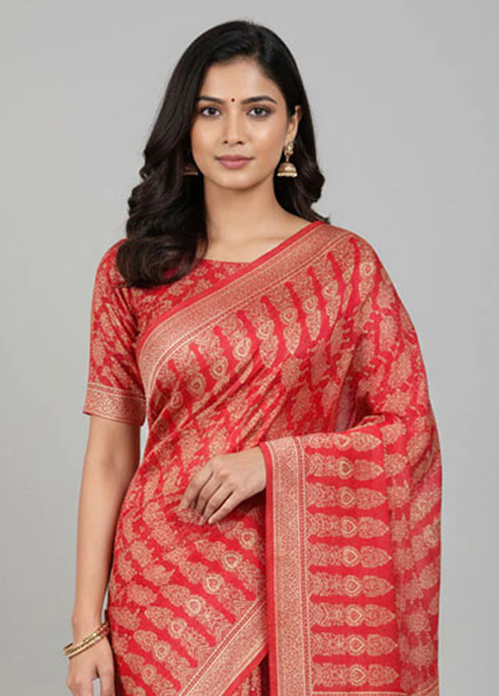 Pink Printed Silk Saree Without Blouse Piece - Image 2