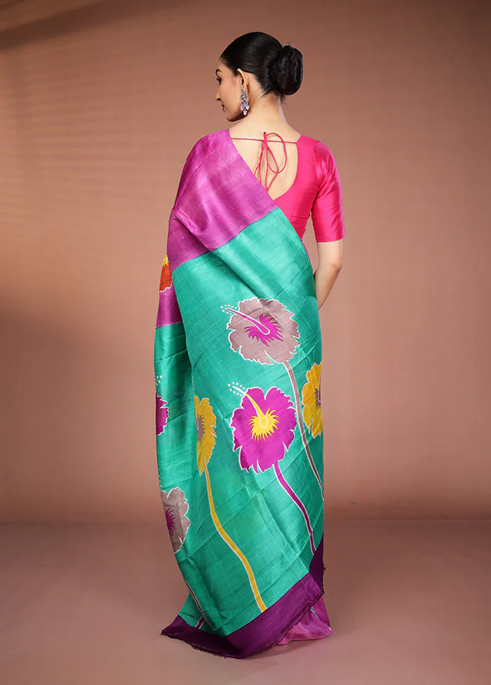 Pink Printed Pure Silk Saree Without Blouse Piece - Image 3