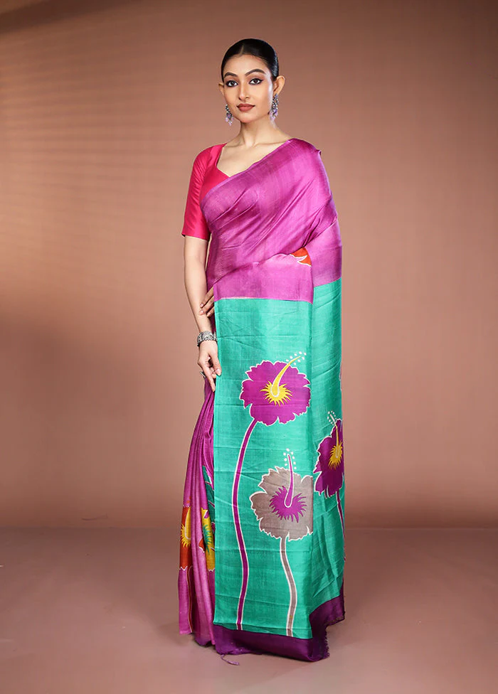 Pink Printed Pure Silk Saree Without Blouse Piece - Image 4