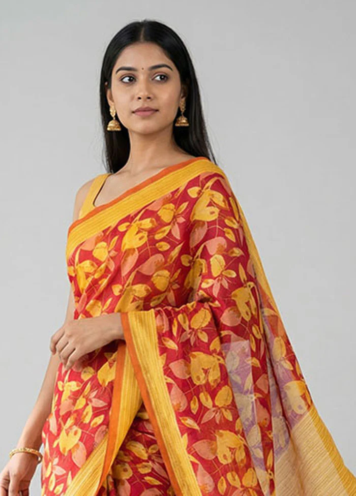 Pink Printed Silk Saree Without Blouse Piece - Image 2