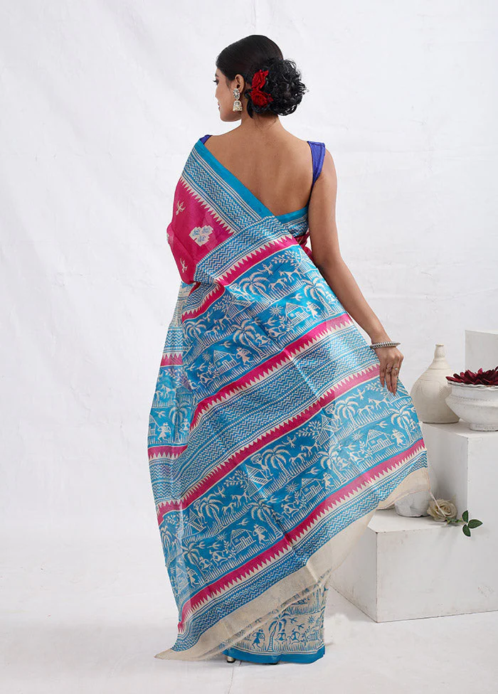 Pink Printed Pure Silk Saree Without Blouse Piece - Image 4