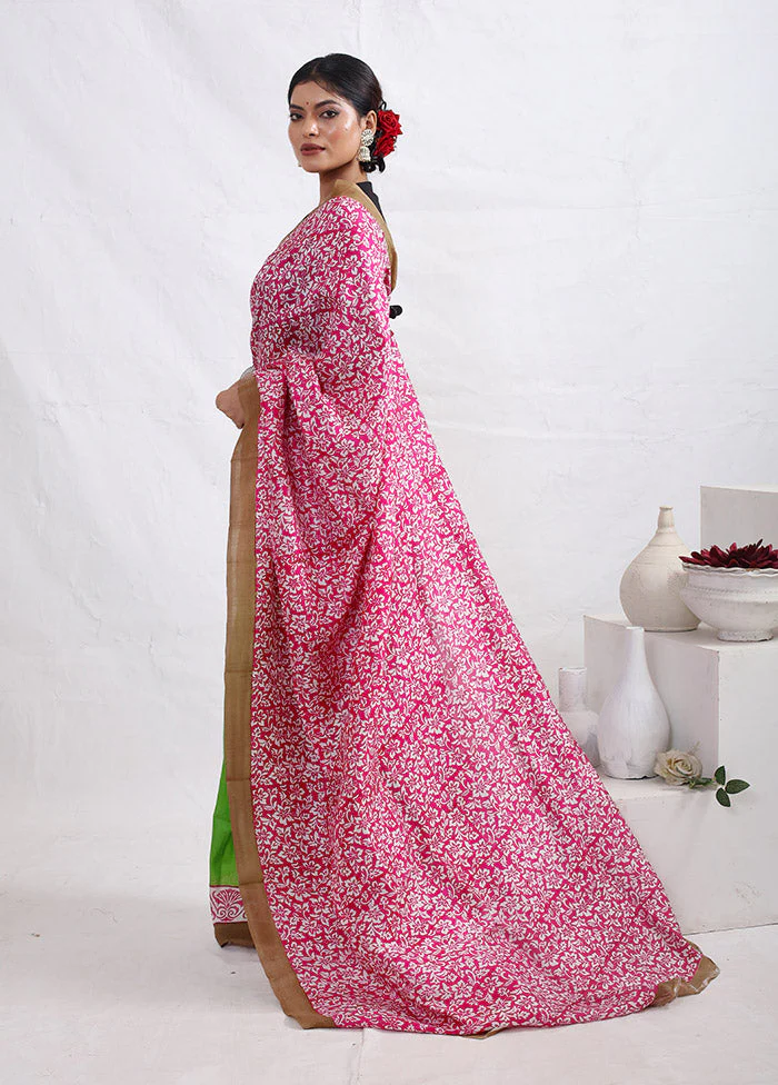Pink Printed Pure Silk Saree Without Blouse Piece - Image 5
