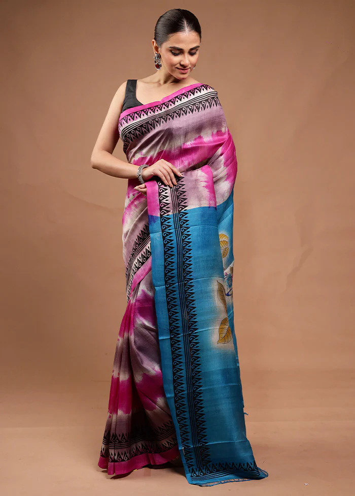 Pink Printed Silk Saree Without Blouse Piece - Image 4