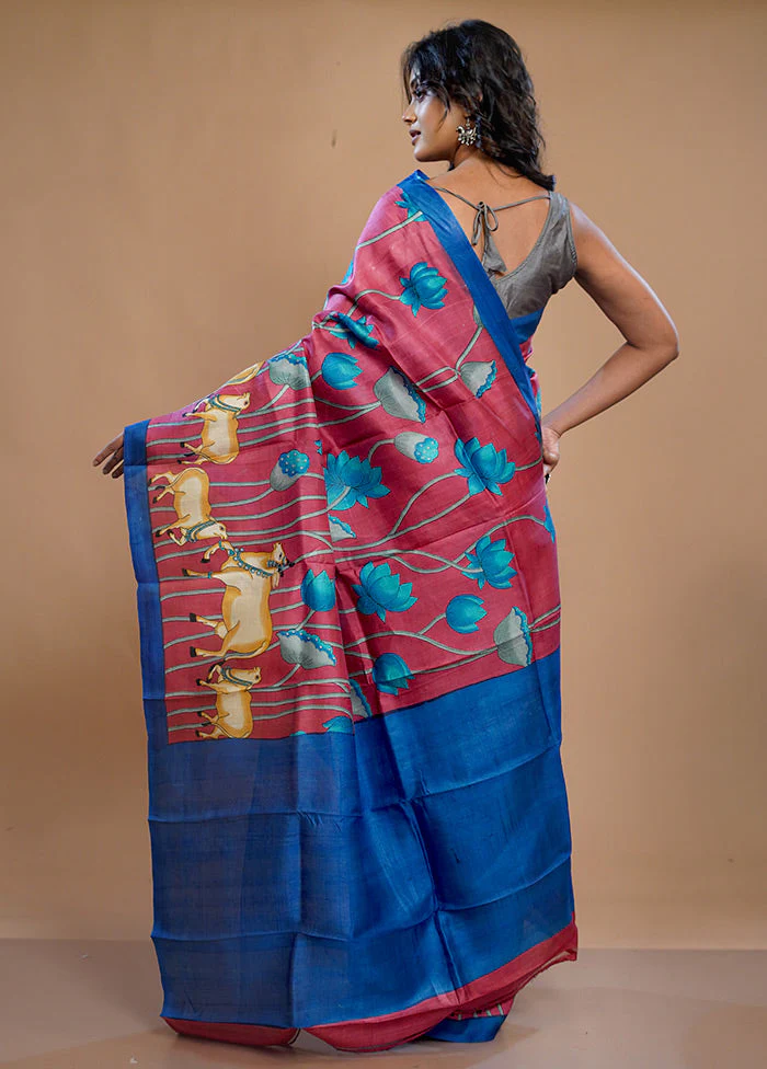 Pink Printed Pure Silk Saree Without Blouse Piece - Image 4