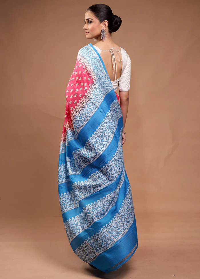 Pink Printed Silk Saree Without Blouse Piece - Image 3