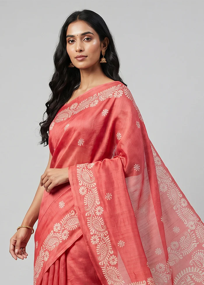 Pink Printed Pure Silk Saree Without Blouse Piece - Image 2