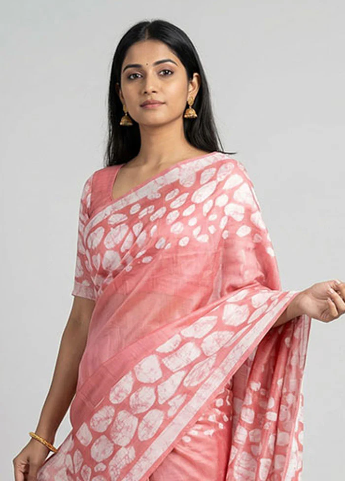 Pink Printed Pure Silk Saree Without Blouse Piece - Image 2