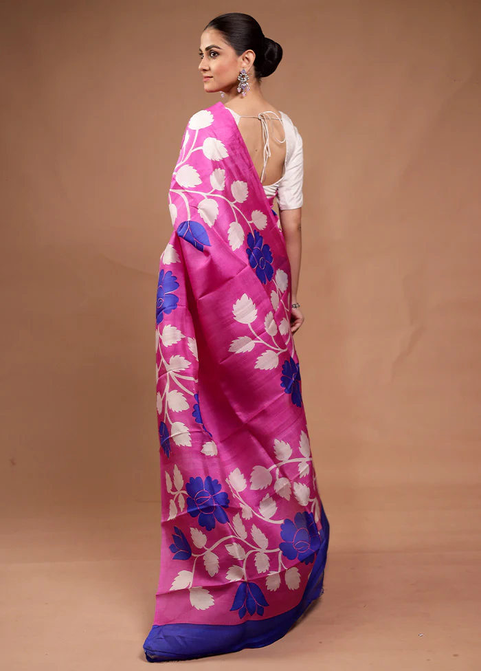 Pink Printed Pure Silk Saree Without Blouse Piece - Image 3