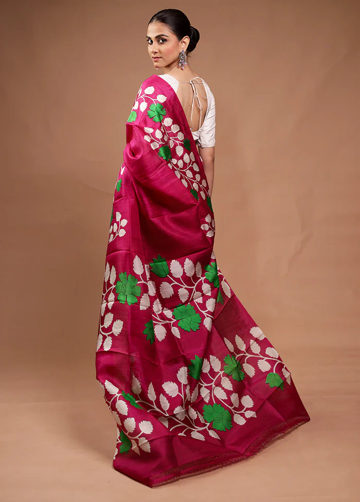 Pink Printed Pure Silk Saree Without Blouse Piece - Image 3