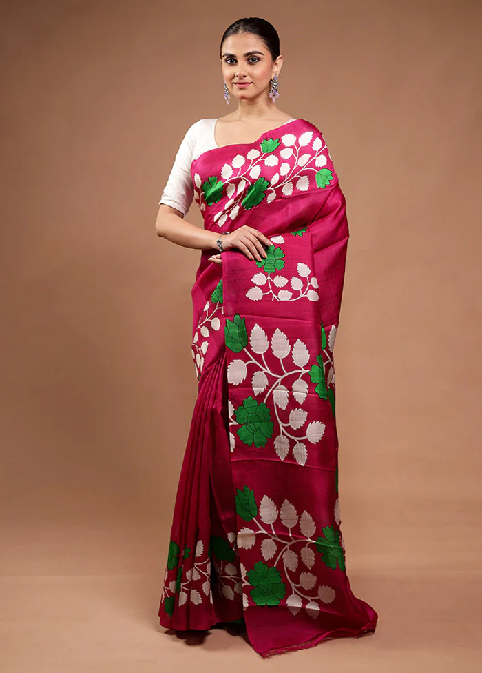 Pink Printed Pure Silk Saree Without Blouse Piece - Image 4