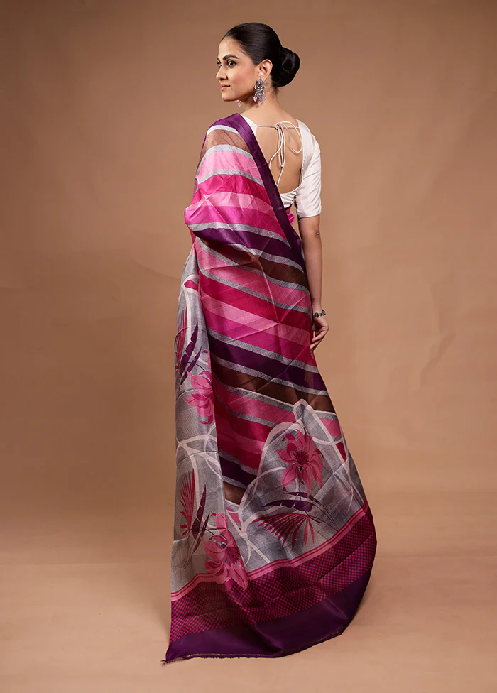 Pink Printed Silk Saree Without Blouse Piece - Image 3