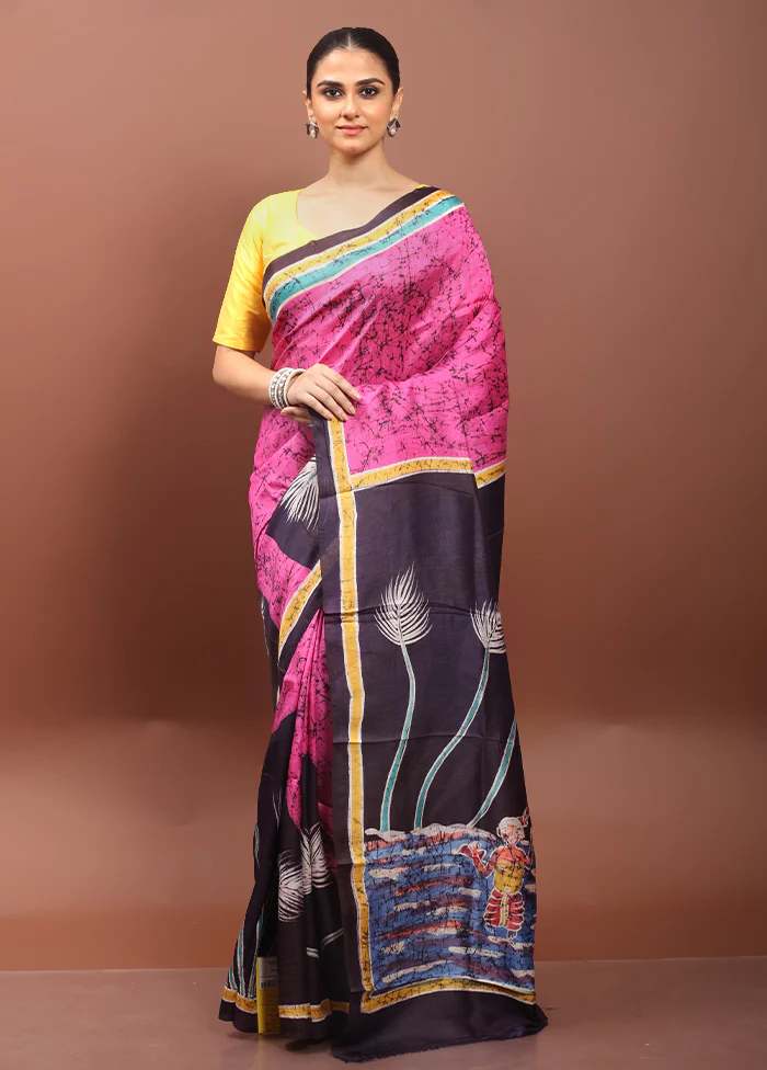 Pink Printed Silk Saree Without Blouse Piece